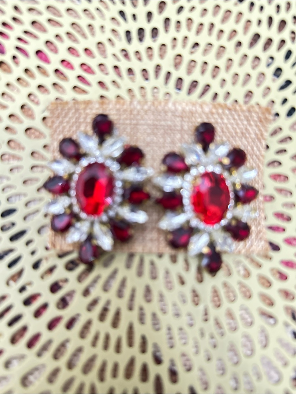 Handmade Red Crystal Flower Cluster Stud Earrings - Women Jewelry